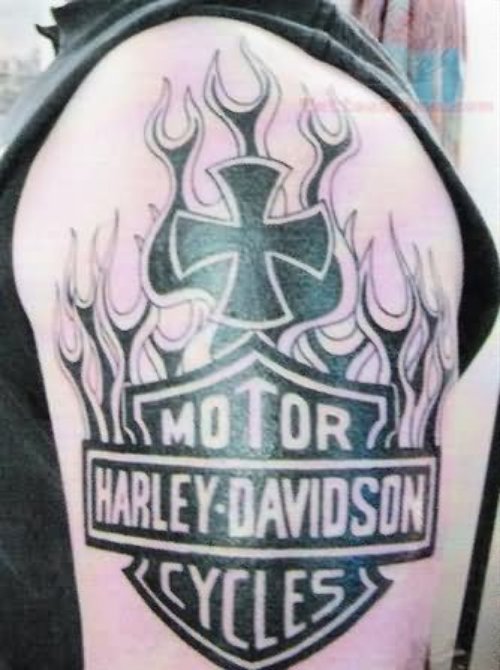 Attractive Harley Davidson Tattoo On Shoulder